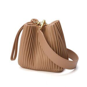 Tiffany & Fred Pleated Whole-Grain Leather Bag Tan, Detachable Strap Crossbody